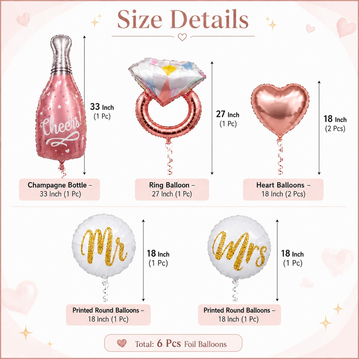 Cheers Pink Champagne Bridal Shower Balloon Bouquet Set - 6PC
