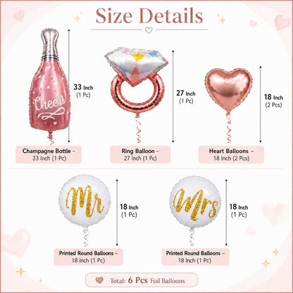 Cheers Pink Champagne Bridal Shower Balloon Bouquet Set - 6PC