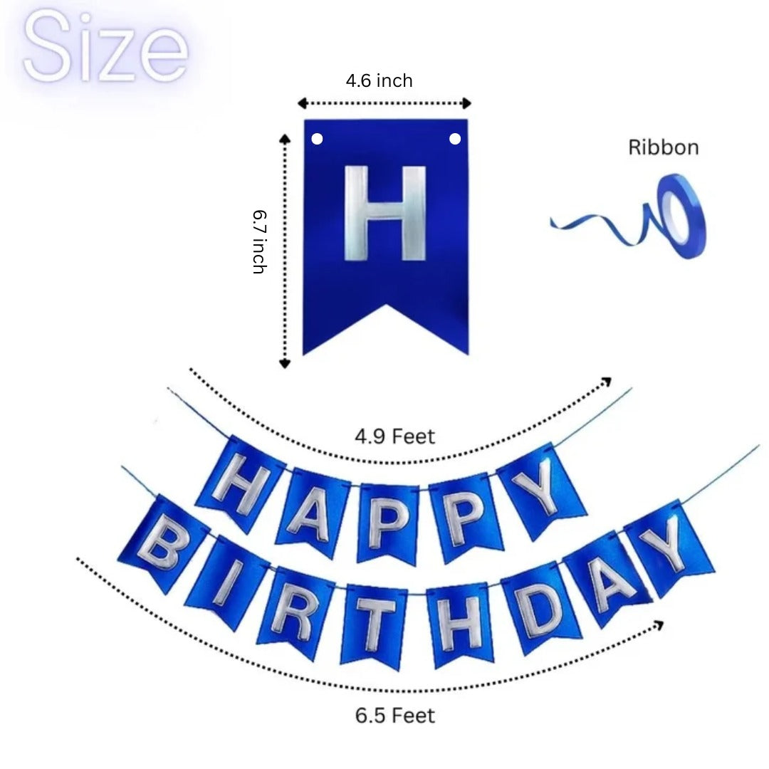 Metallic Blue Happy Birthday Banner - Party Hanging Decor | Wanna Party