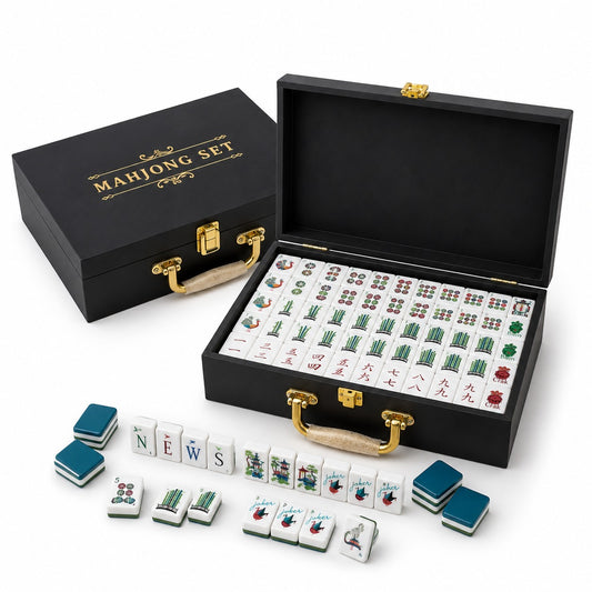 Mahjong Set - Teal Colored Tiles - 4 Layers - 160 Tiles – Free Storage Box