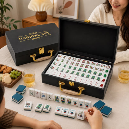 Mahjong Set - Teal Colored Tiles - 4 Layers - 160 Tiles – Free Storage Box