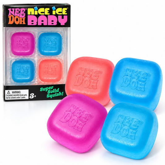 NeeDoh Nice Ice Baby Squishy Fidget Toys - Set of 4 | Soft Square Sensory Squeeze Toys in Assorted Colours for Kids & Adults