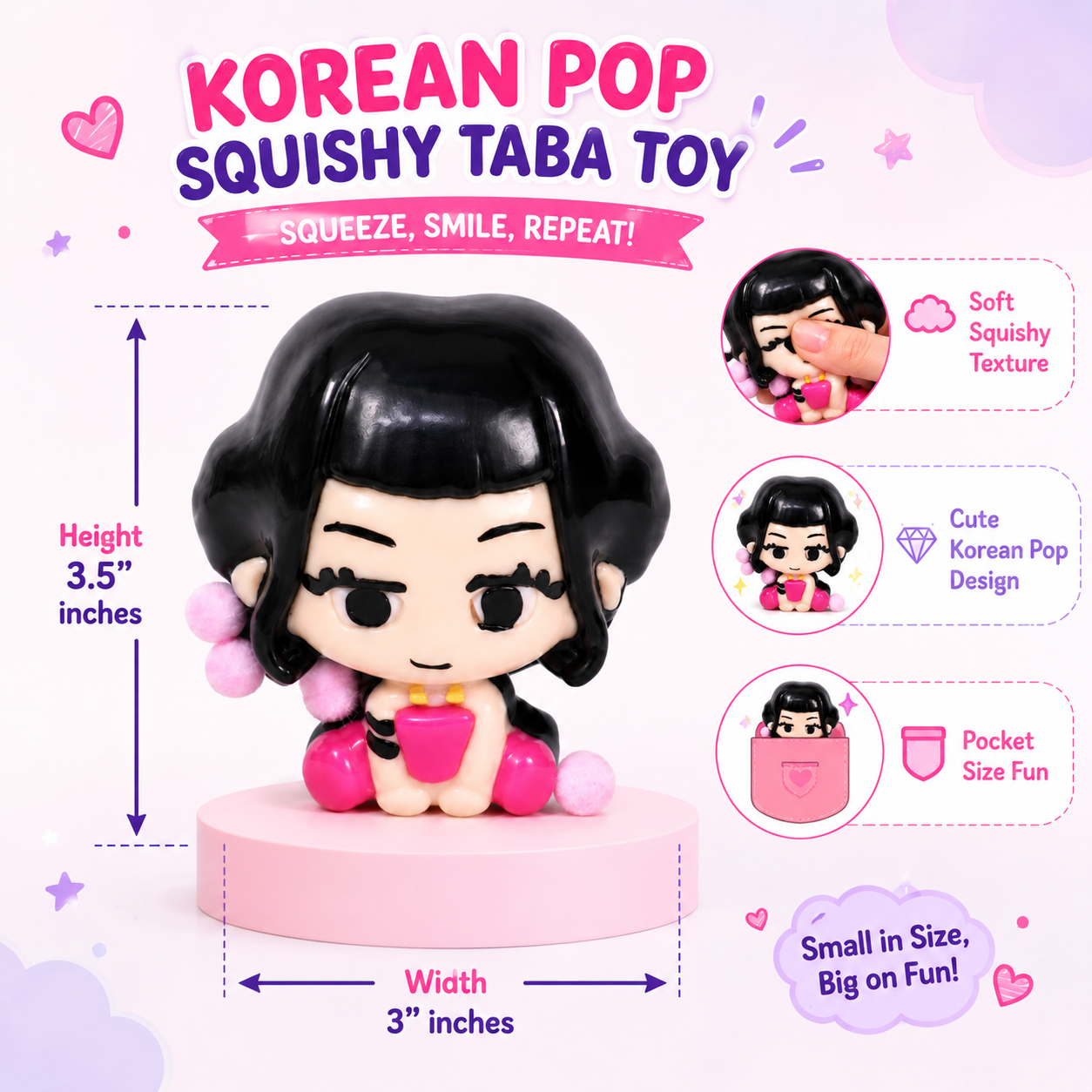 K-POP Zoey Squishy Taba Toy - Cute Squeeze Toy for Kids | Wanna Party - Image 5