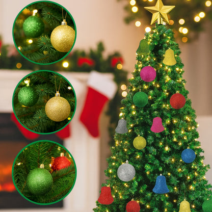 Christmas Glittery Ball & Bells for Xmas Tree Decoration Combo Kit - 12PC