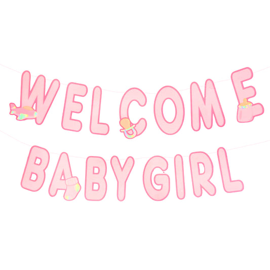 Welcome Baby Girl Pink Flag Banner - 9 inches - 1PC