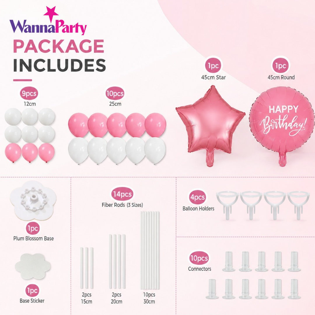 Blue and White Happy Birthday Balloon Bouquet Stand Set - 21 Pcs | Balloons with Plum Blossom Base, Holder and Fiber Rods, Table Centerpiece Decoration for Kids Adults Party - 1 Set
