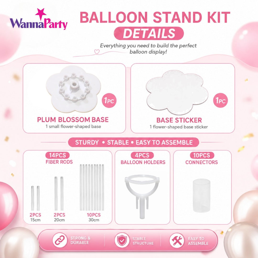 Blue and White Happy Birthday Balloon Bouquet Stand Set - 21 Pcs | Balloons with Plum Blossom Base, Holder and Fiber Rods, Table Centerpiece Decoration for Kids Adults Party - 1 Set
