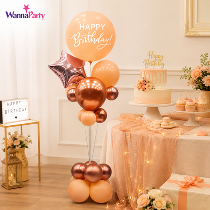 Pink and White Happy Birthday Balloon Bouquet Stand Set - 21 Pcs | Balloons with Plum Blossom Base, Holder and Fiber Rods | Birthday Table Centerpiece Decoration for Kids Adults Party, 1 Set