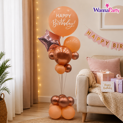 Pink and White Happy Birthday Balloon Bouquet Stand Set - 21 Pcs | Balloons with Plum Blossom Base, Holder and Fiber Rods | Birthday Table Centerpiece Decoration for Kids Adults Party, 1 Set