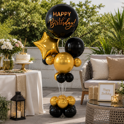 Apricot and White Retro Happy Birthday Balloon Bouquet Stand Set - 21 Pcs | Balloons with Plum Blossom Base, Holder and Fiber Rods | Birthday Table Centerpiece Decoration for Kids Adults Party - 1 Set