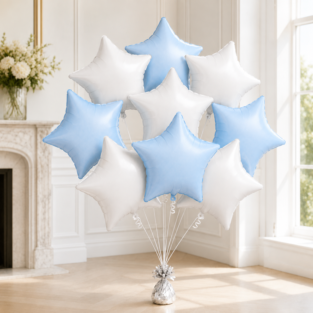 Pastel Blue and Pearl White Star Shaped Balloons Set - 10PC