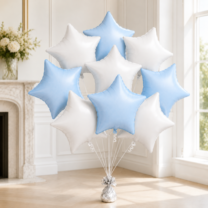 Pastel Blue and Pearl White Star Shaped Balloons Set - 10PC