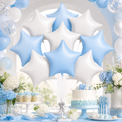 Pastel Blue and Pearl White Star Shaped Balloons Set - 10PC