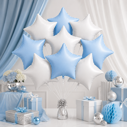 Pastel Blue and Pearl White Star Shaped Balloons Set - 10PC