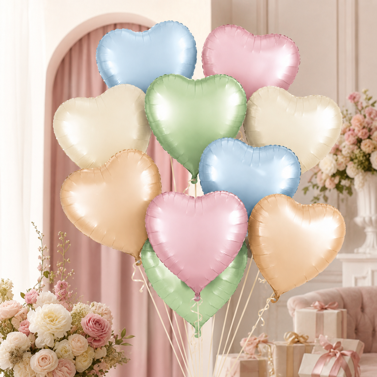 Pastel Macaron Color Heart Shaped Balloons Set - 10PC