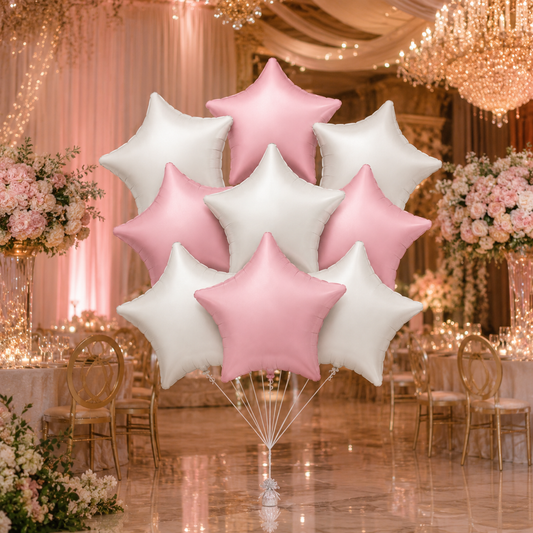 Pastel Pink and Pearl White Star Shaped Balloons Set - 10PC