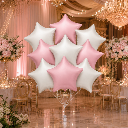 Pastel Pink and Pearl White Star Shaped Balloons Set - 10PC