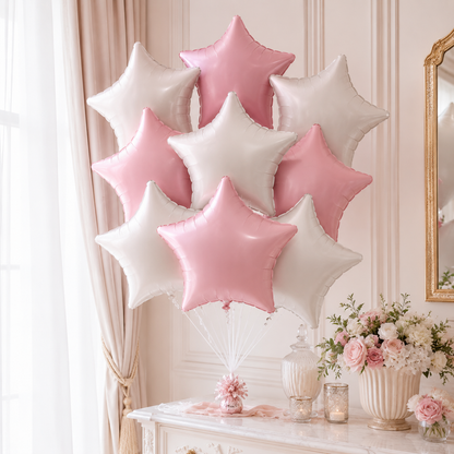 Pastel Pink and Pearl White Star Shaped Balloons Set - 10PC