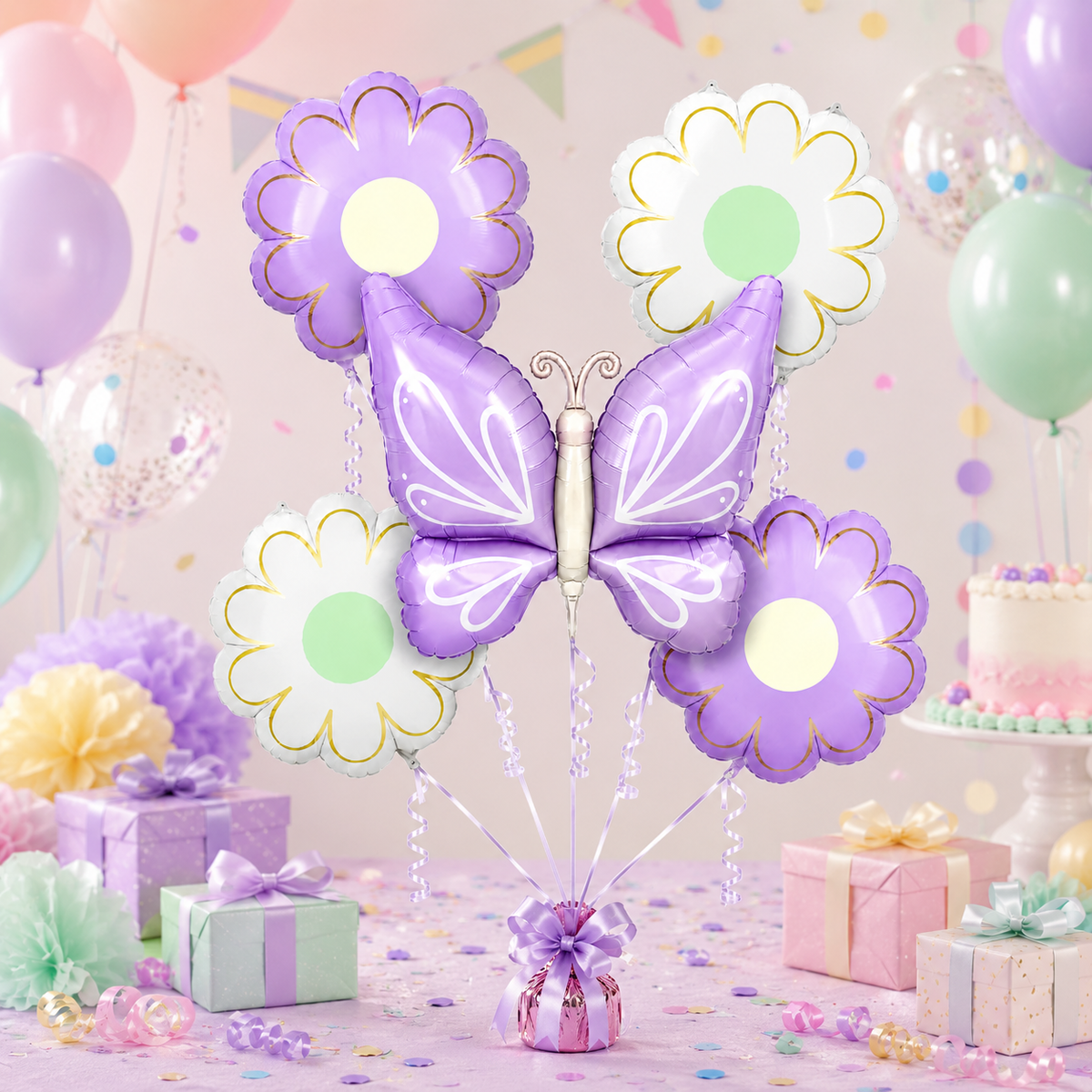 Purple Butterfly and Flowers Balloon Set - 5PC