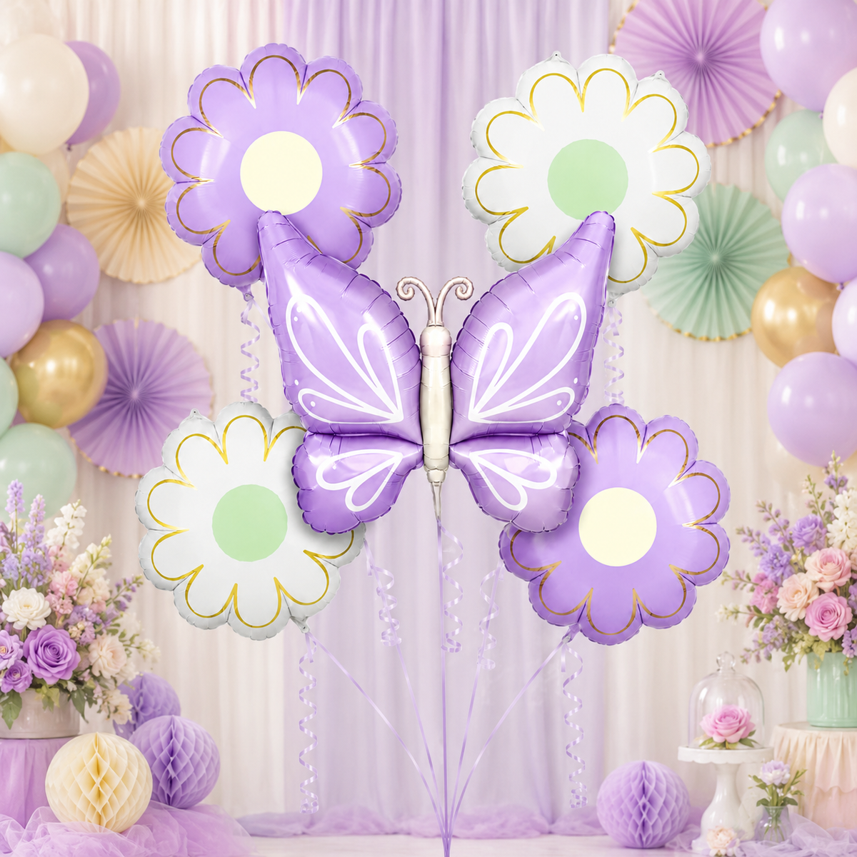 Purple Butterfly and Flowers Balloon Set - 5PC
