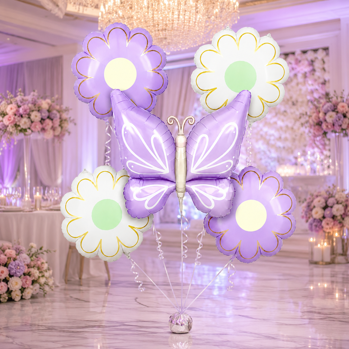 Purple Butterfly and Flowers Balloon Set - 5PC