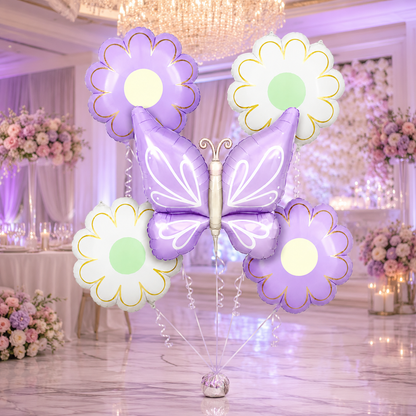 Purple Butterfly and Flowers Balloon Set - 5PC