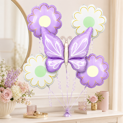 Purple Butterfly and Flowers Balloon Set - 5PC