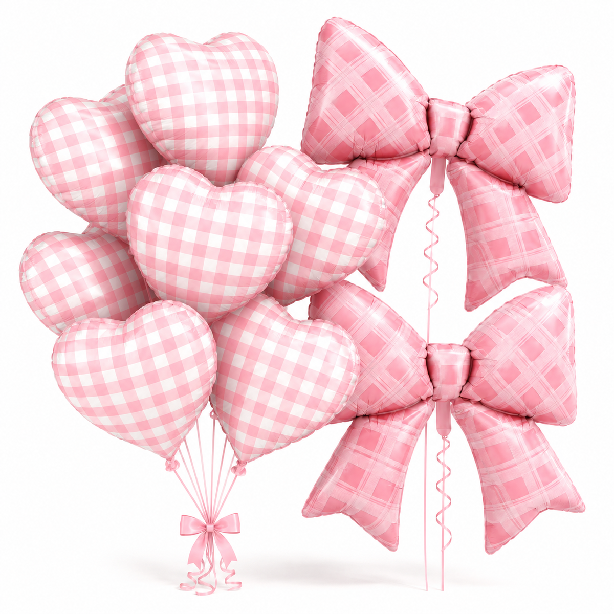 Bow and Heart Chequered Balloons Set - 12PC