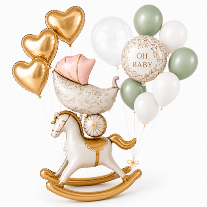 Horse Pink Teddy Pram Balloon Set - 13PC