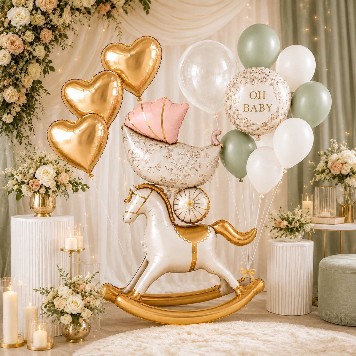 Horse Pink Teddy Pram Balloon Set - 13PC