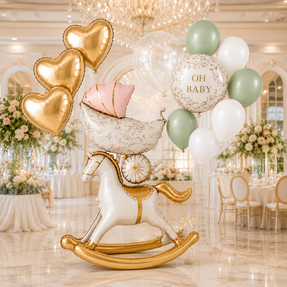 Horse Pink Teddy Pram Balloon Set - 13PC