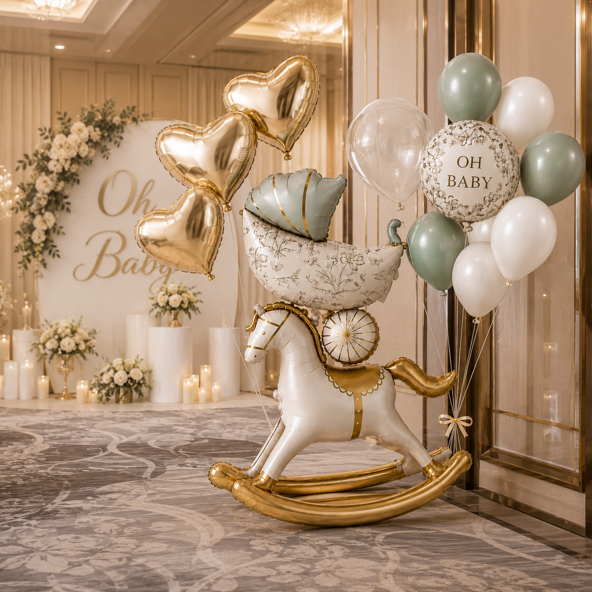 Horse Teddy Pram Blue Balloon Set - 13PC
