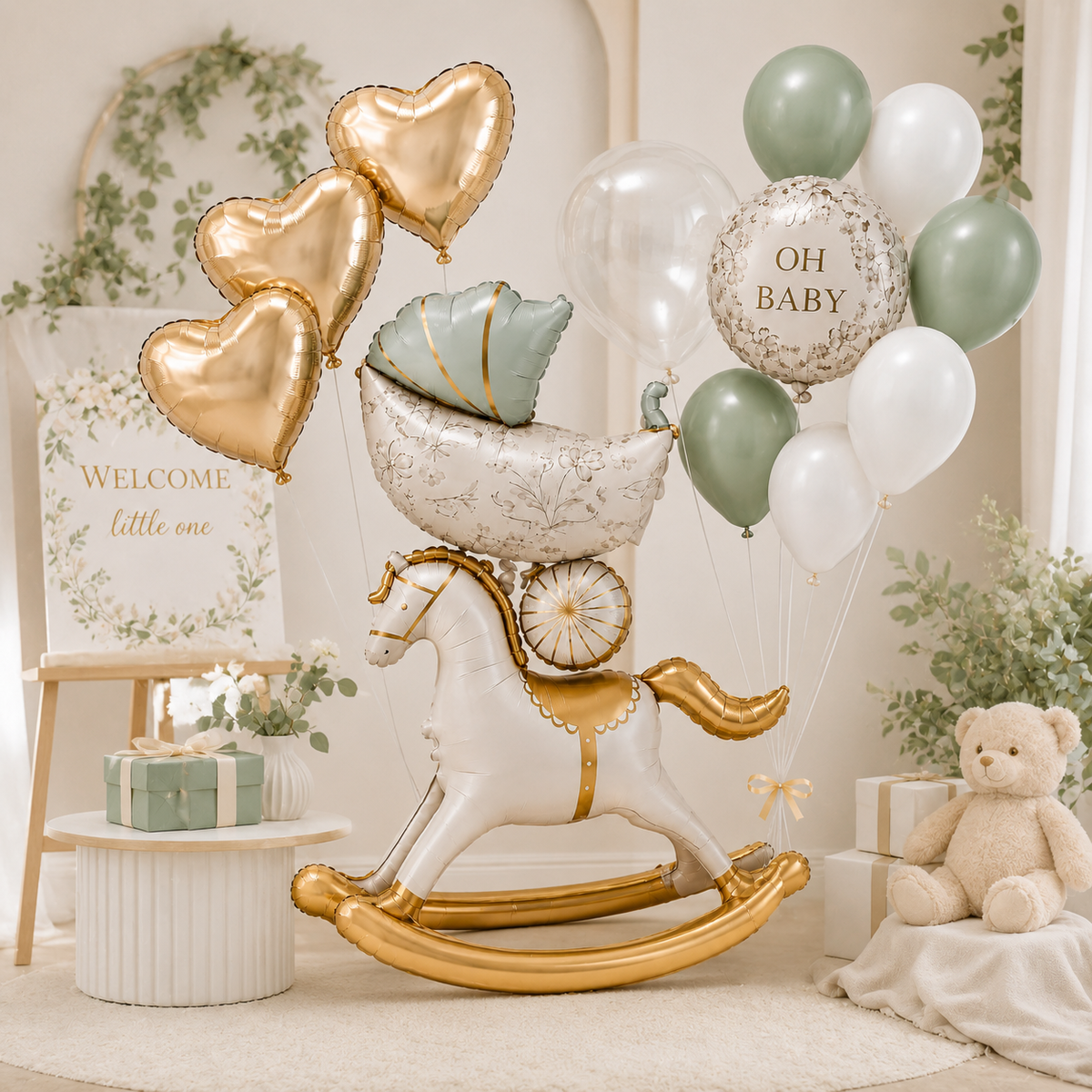 Horse Teddy Pram Blue Balloon Set - 13PC