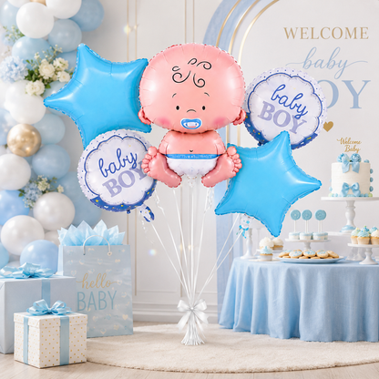Baby Boy Shaped Foil Balloon Bouquet Set - 5PC| Helium Filles & Dleivers Inflated