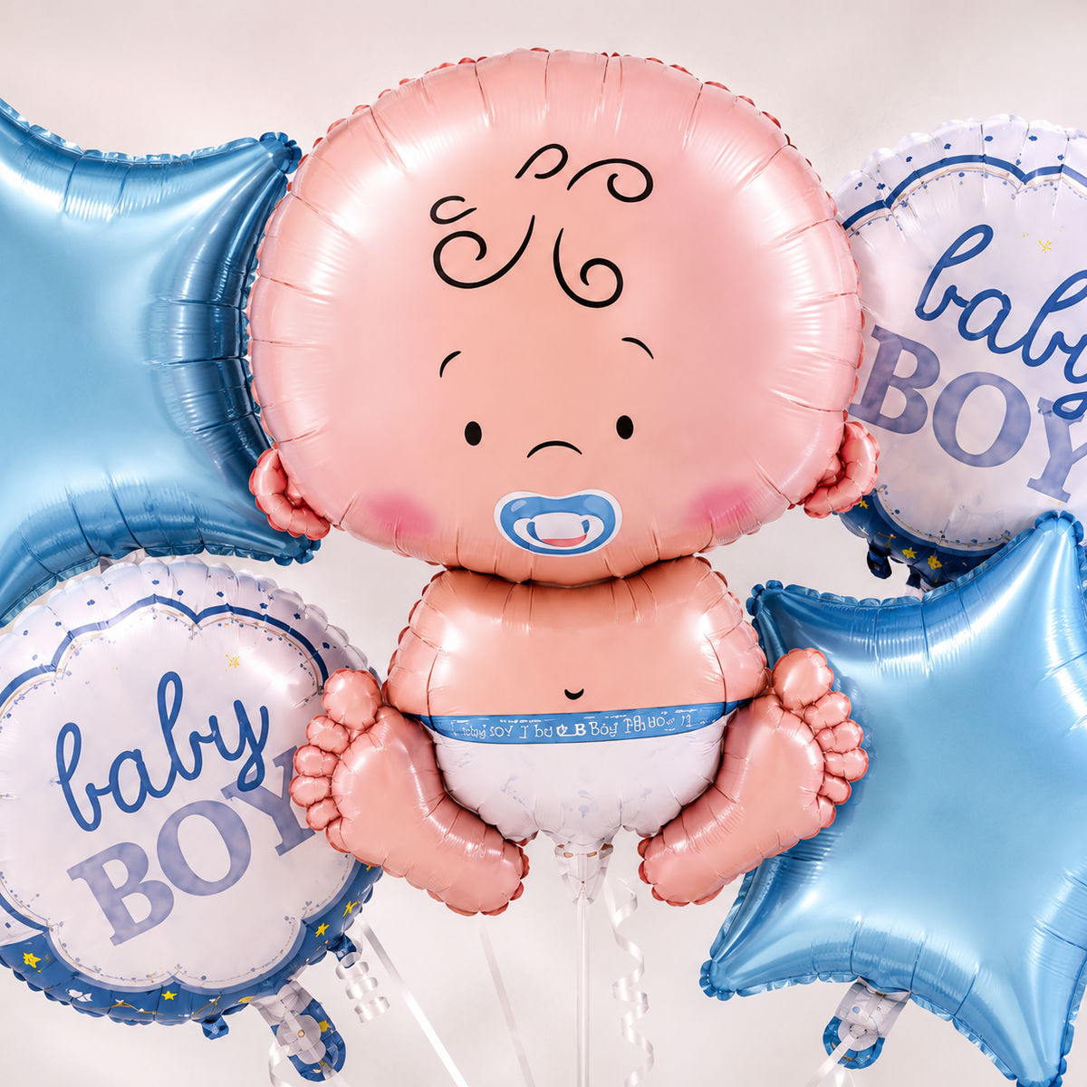 Baby Boy Shaped Foil Balloon Bouquet Set - 5PC| Helium Filles & Dleivers Inflated