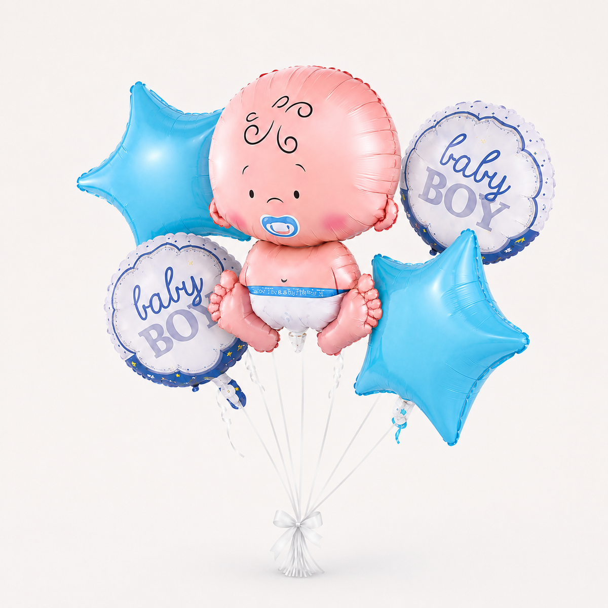 Baby Boy Shaped Foil Balloon Bouquet Set - 5PC| Helium Filles & Dleivers Inflated