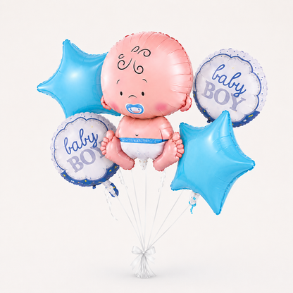 Baby Boy Shaped Foil Balloon Bouquet Set - 5PC| Helium Filles & Dleivers Inflated