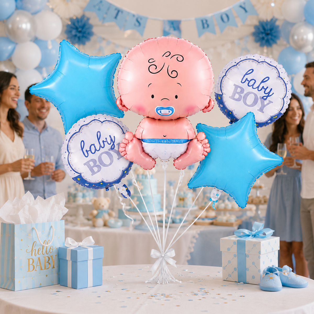 Baby Boy Shaped Foil Balloon Bouquet Set - 5PC| Helium Filles & Dleivers Inflated