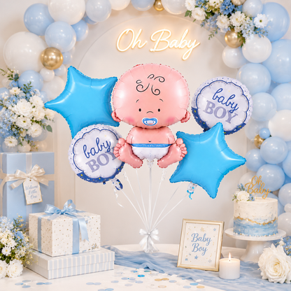 Baby Boy Shaped Foil Balloon Bouquet Set - 5PC| Helium Filles & Dleivers Inflated