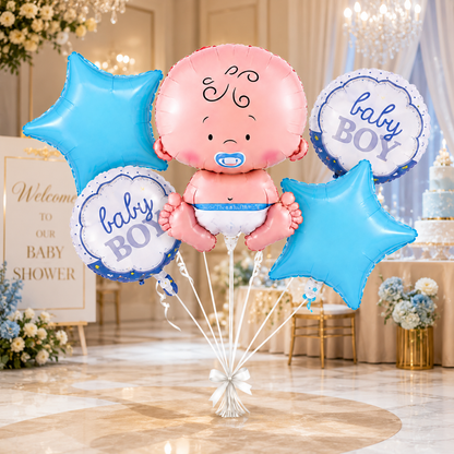 Baby Boy Shaped Foil Balloon Bouquet Set - 5PC| Helium Filles & Dleivers Inflated
