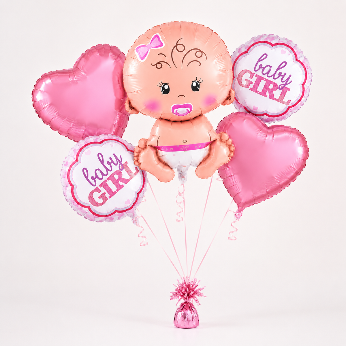 Baby GIrl Shaped Foil Balloon Bouquet Set - 5PC | Helium Filles & Dleivers Inflated