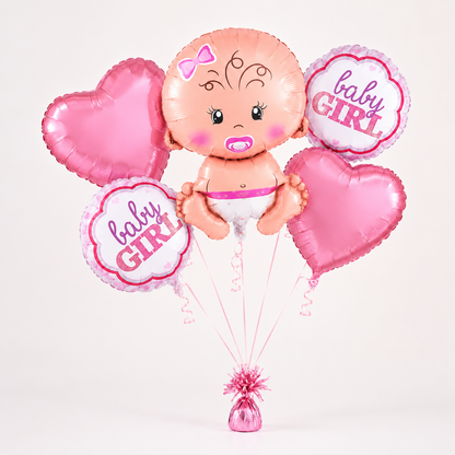Baby GIrl Shaped Foil Balloon Bouquet Set - 5PC | Helium Filles & Dleivers Inflated