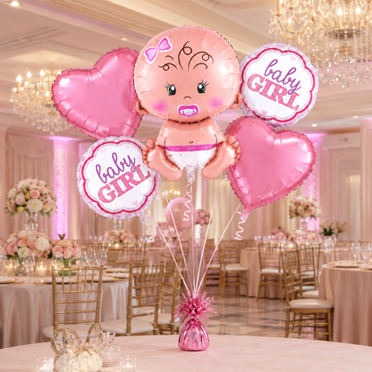 Baby GIrl Shaped Foil Balloon Bouquet Set - 5PC | Helium Filles & Dleivers Inflated