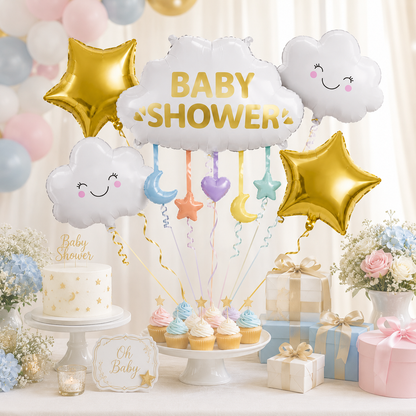 Baby Shower Cloud Shaped Balloon Bouquet Set - 5PC | Helium Filles & Delivers Inflated