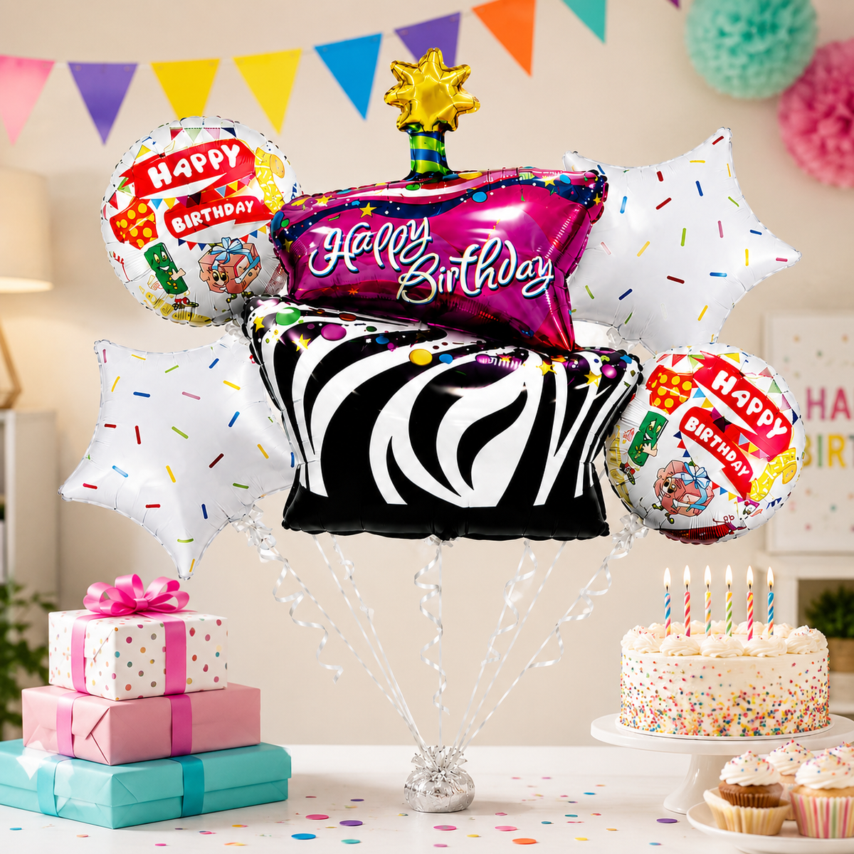Baby Shower Cloud Shaped Balloon Bouquet Set - 5PC | Helium Filled and Delivers Inflated