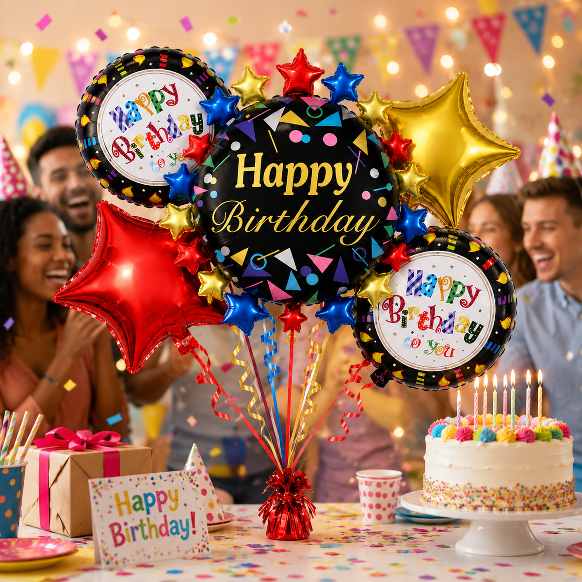 Zebra Print Happy Birthday Cake Shaped Balloon Bouquet Set - 5PC | Helium Filled and Delivers Inflated