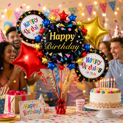 Zebra Print Happy Birthday Cake Shaped Balloon Bouquet Set - 5PC | Helium Filled and Delivers Inflated
