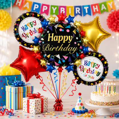 Zebra Print Happy Birthday Cake Shaped Balloon Bouquet Set - 5PC | Helium Filled and Delivers Inflated