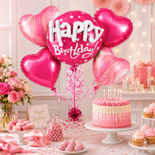 Happy Birthday 3D Golden Balloon Bouquet Set - 5PC | Helium Filled and Delivers Inflated