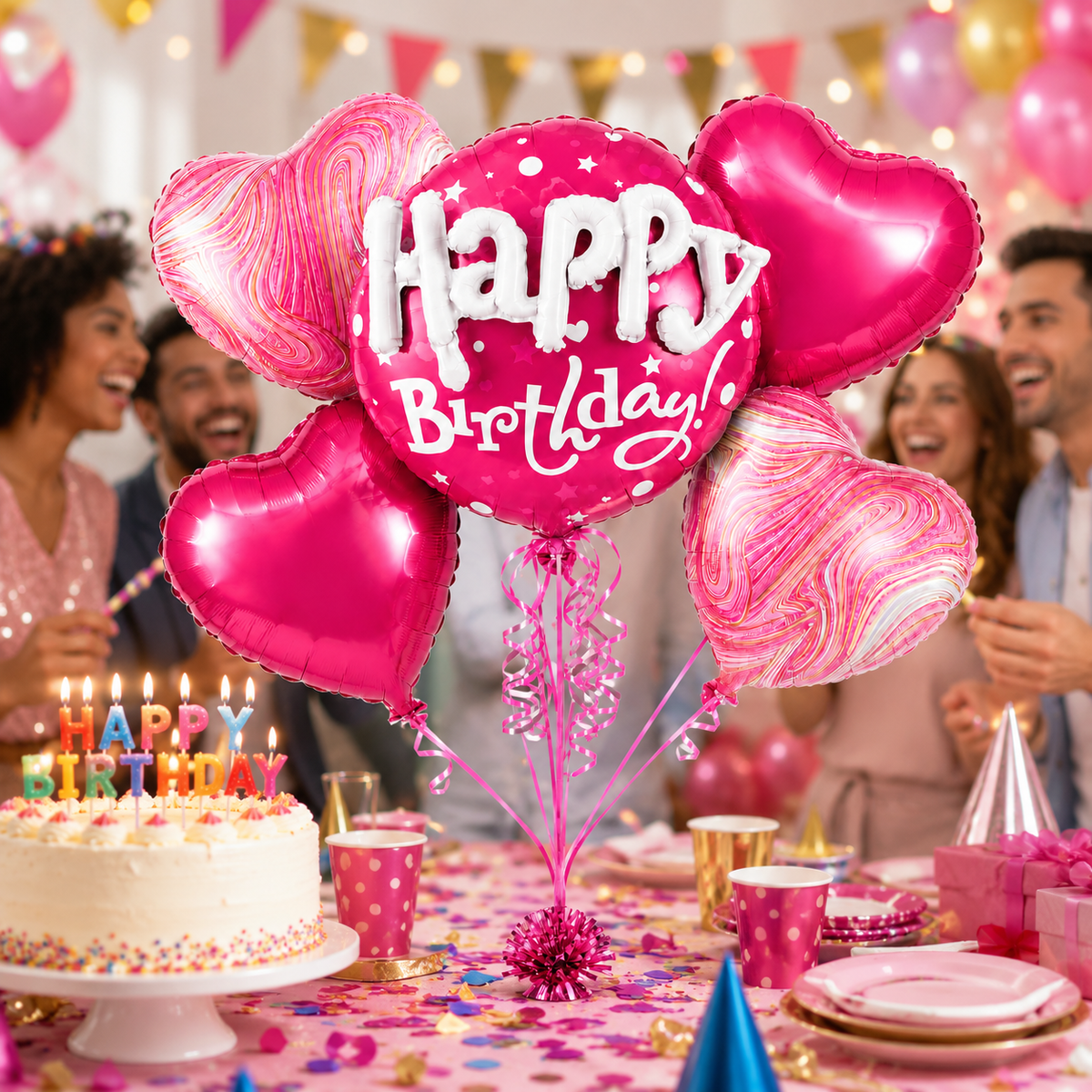 Happy Birthday 3D Golden Balloon Bouquet Set - 5PC | Helium Filled and Delivers Inflated